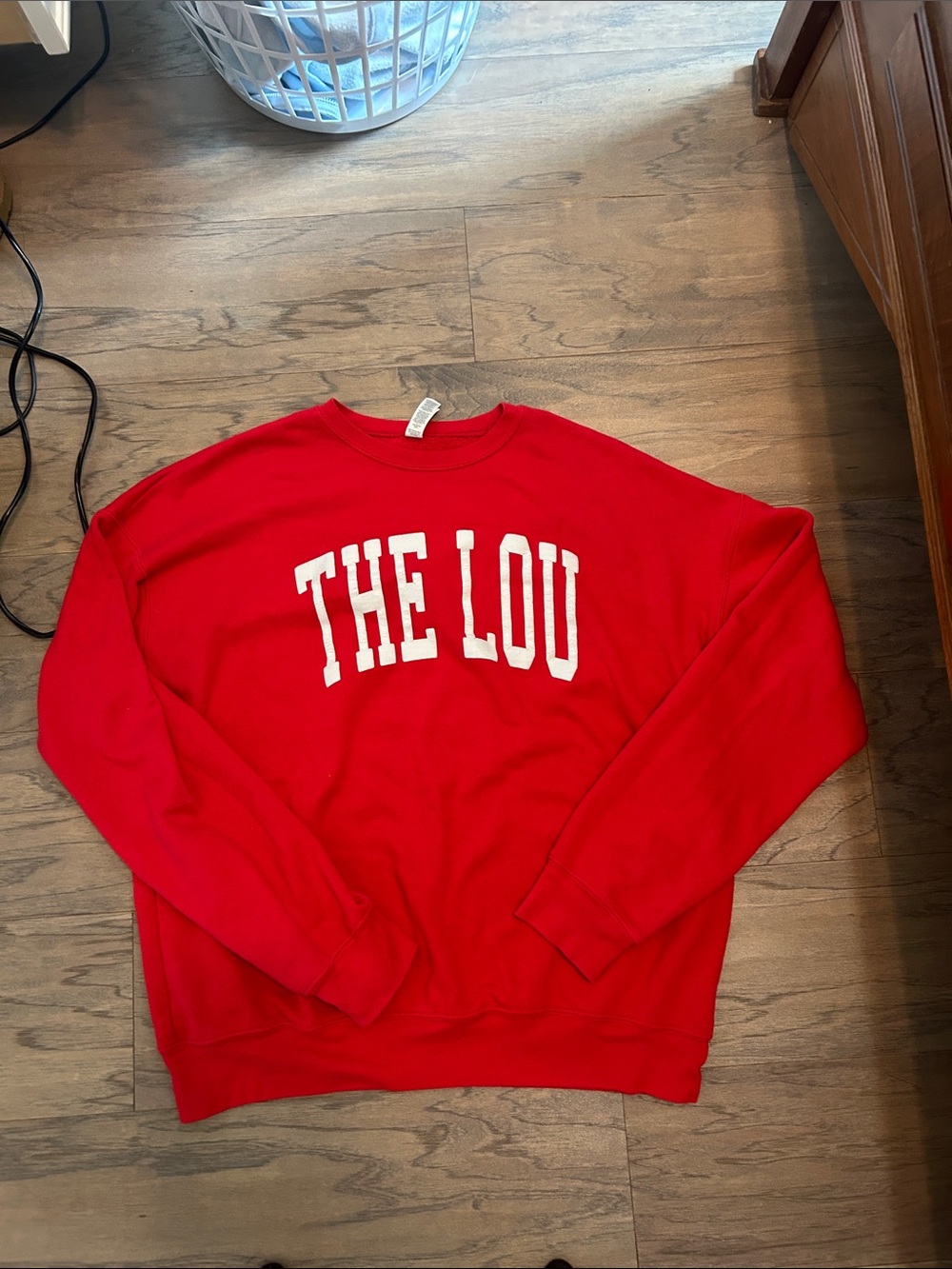 Women's Red Crewneck Sweatshirt with White 'THE LOU' Lettering